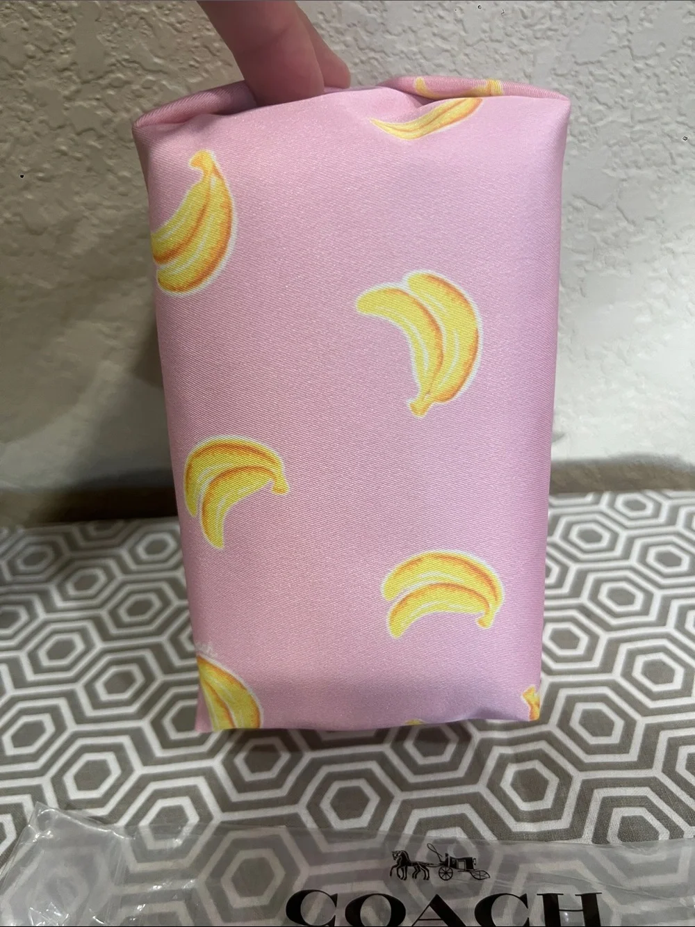 Coach Pink Banana Print  Pouch small nylon cosmetic IMODP 2020